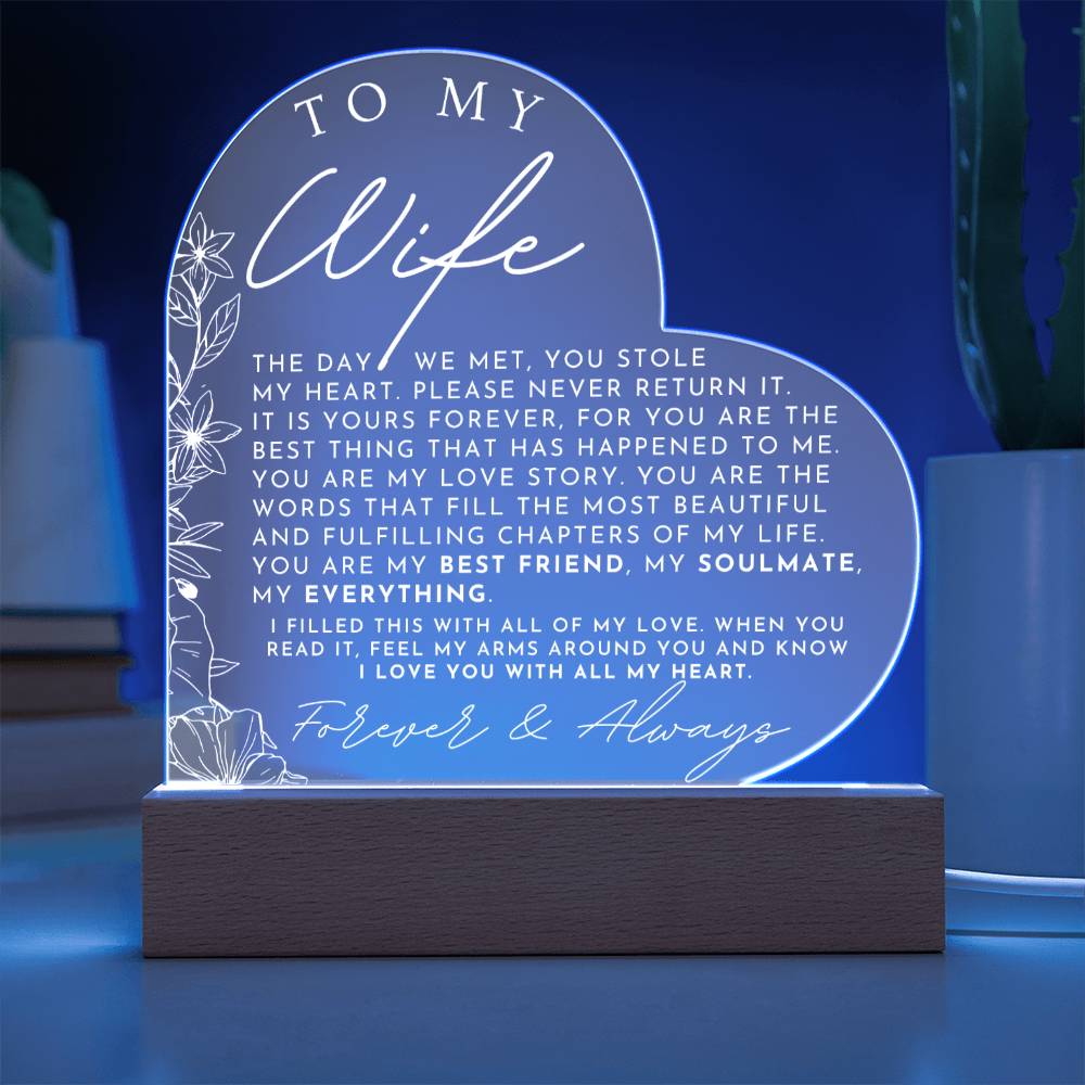 Meaningful Gift For My Wife - Heart Shaped Acrylic Plaque - Perfect Christmas Gift, Valentine's Day, Birthday or Anniversary Present