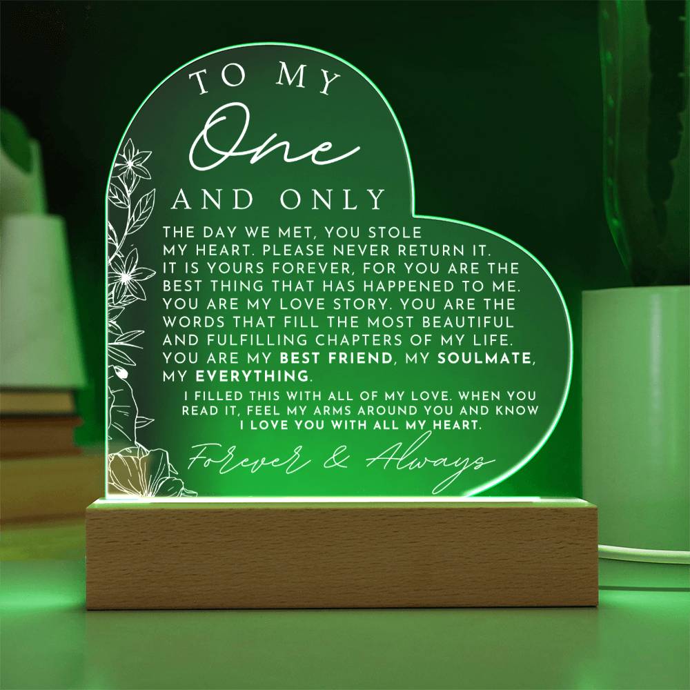 Meaningful Gift For Her - My One And Only - Heart Shaped Acrylic Plaque - Perfect Christmas Gift, Valentine's Day, Birthday or Anniversary Present