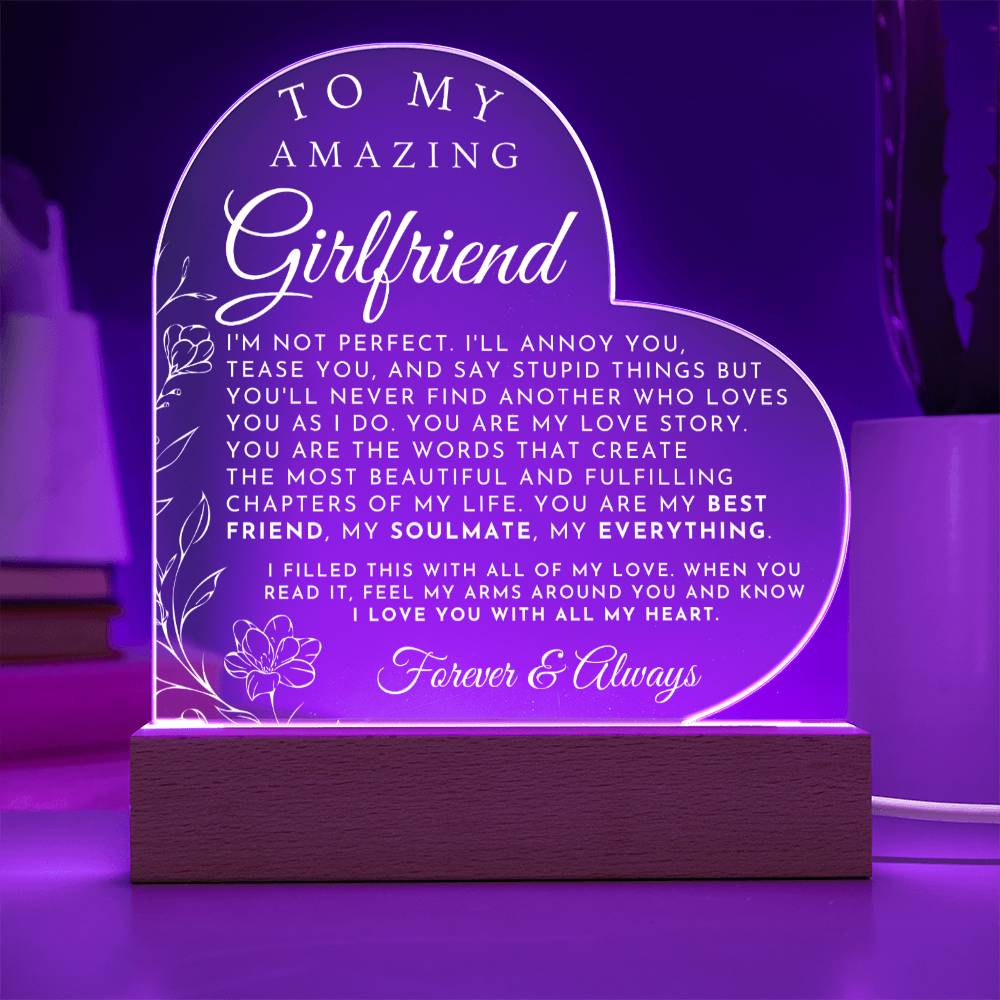 Sentimental Gift For My Girlfriend - Heart Shaped Acrylic Plaque - Perfect Christmas Gift, Valentine's Day, Birthday or Anniversary Present
