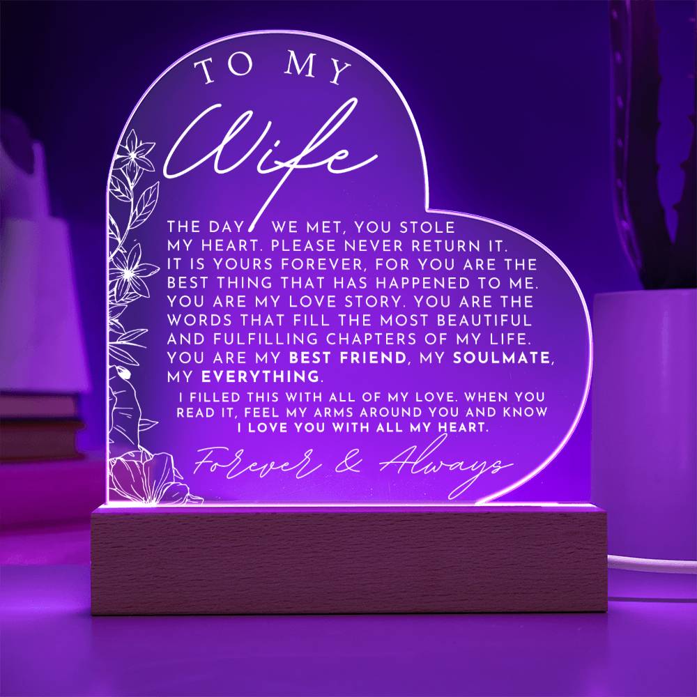 Meaningful Gift For My Wife - Heart Shaped Acrylic Plaque - Perfect Christmas Gift, Valentine's Day, Birthday or Anniversary Present