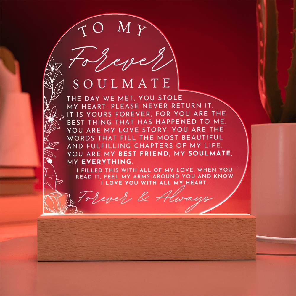 Meaningful Gift For Her - My Soulmate - Heart Shaped Acrylic Plaque - Perfect Christmas Gift, Valentine's Day, Birthday or Anniversary Present