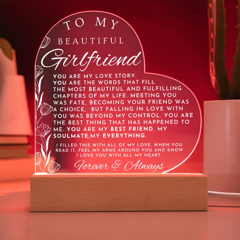 Thoughtful Gift For My Girlfriend - Heart Shaped Acrylic Plaque - Perfect Christmas Gift, Valentine's Day, Birthday or Anniversary Present