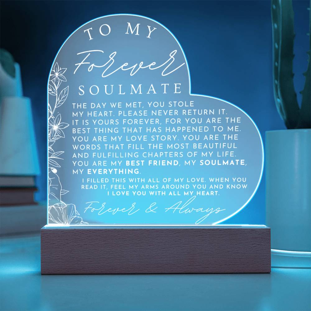 Meaningful Gift For Her - My Soulmate - Heart Shaped Acrylic Plaque - Perfect Christmas Gift, Valentine's Day, Birthday or Anniversary Present