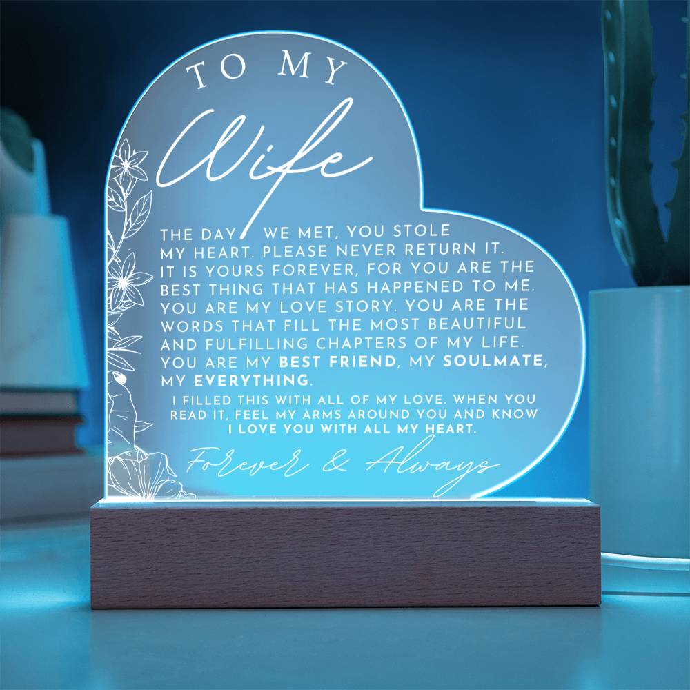 Meaningful Gift For My Wife - Heart Shaped Acrylic Plaque - Perfect Christmas Gift, Valentine's Day, Birthday or Anniversary Present