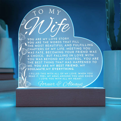 Thoughtful Gift For My Wife - Heart Shaped Acrylic Plaque - Perfect Christmas Gift, Valentine's Day, Birthday or Anniversary Present
