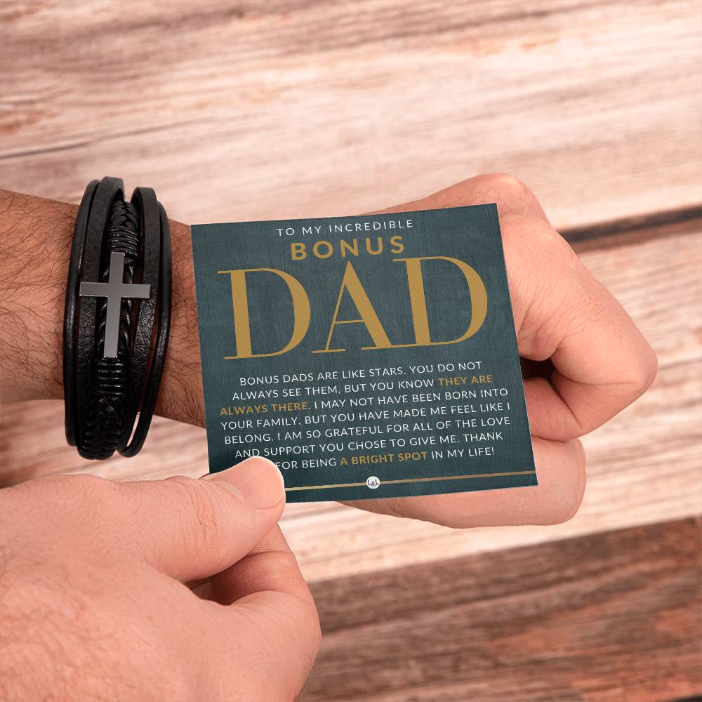 Bonus Dad Gift - Men's Braided Leather Bracelet with Cross - Great Christmas Gift, Birthday Present or Fathers Day Gift For Him