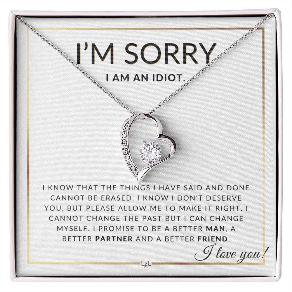 I Am Sorry Gift For Her - I Can Change - Apology Gift For Wife, Fiancée, or Girlfriend - Beautiful Women's Open Heart Pendant Necklace + Heartfelt Message - Liliana and Liam