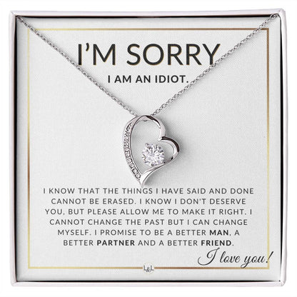 I Am Sorry Gift For Her - I Can Change - Apology Gift For Wife, Fiancée, or Girlfriend - Beautiful Women's Open Heart Pendant Necklace + Heartfelt Message - Liliana and Liam