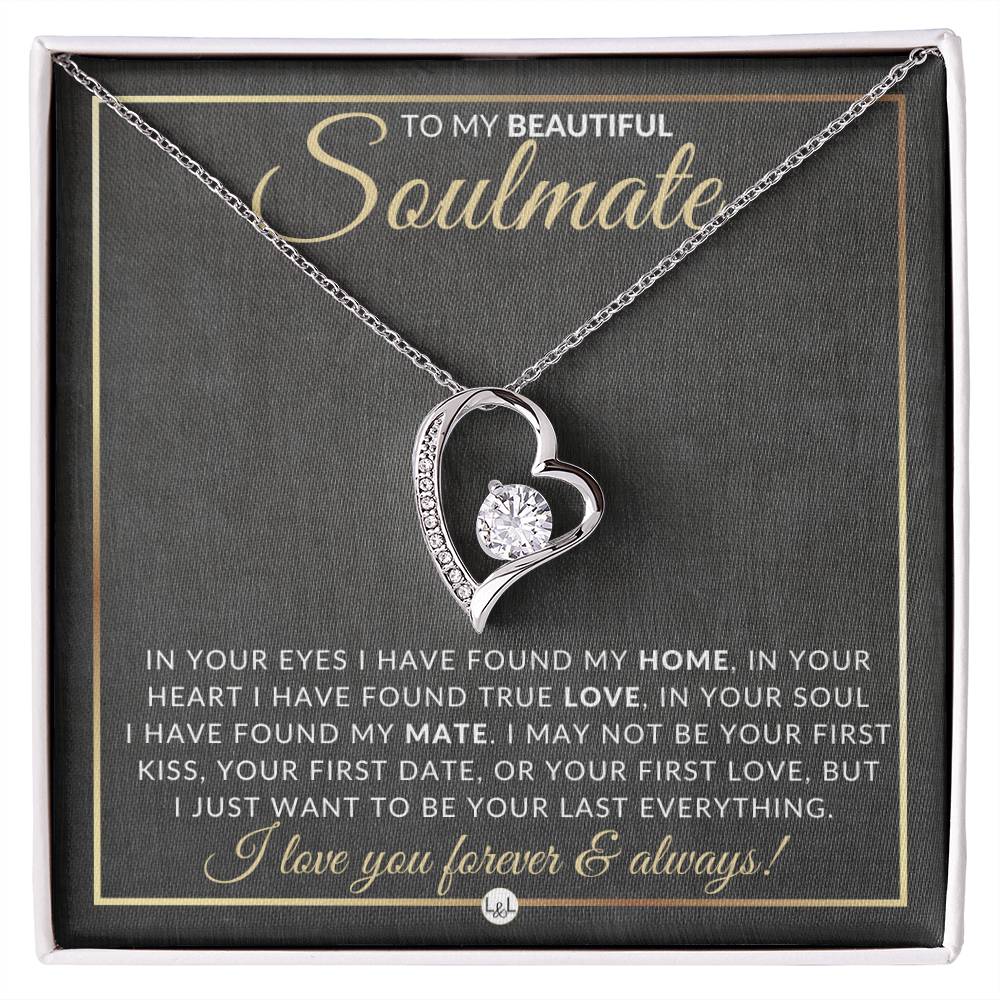Unique Gift For Soulmate - Open Heart Pendant Necklace + Keepsake Message Card - Sentimental and Romantic Christmas, Valentine's Day, Birthday or Anniversary Present - Liliana and Liam