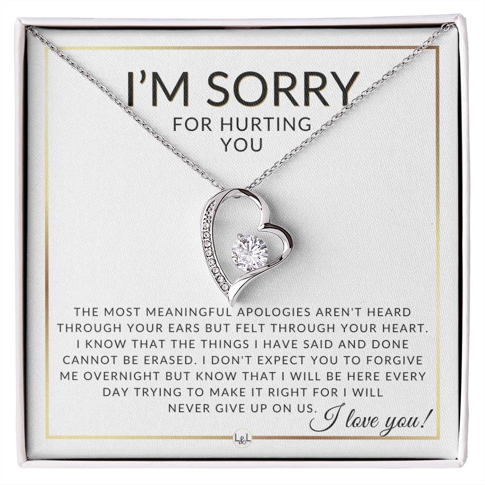 I Am Sorry Gift For Her - Never Giving Up - Apology Gift For Wife, Fiancée, or Girlfriend - Beautiful Women's Open Heart Pendant Necklace + Heartfelt Message - Liliana and Liam