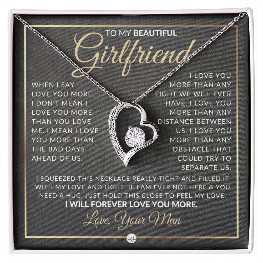Surprise Gift For My Girlfriend - Open Heart Pendant Necklace - Romantic Christmas, Valentine's Day, Birthday or Anniversary Present with Personalized Message - Liliana and Liam