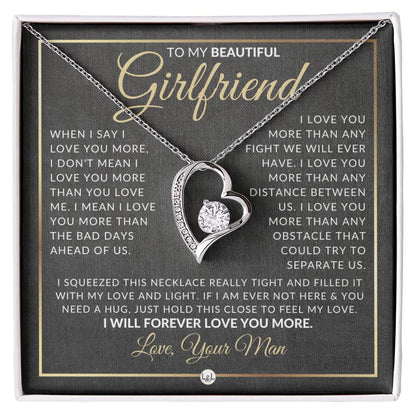 Surprise Gift For My Girlfriend - Open Heart Pendant Necklace - Romantic Christmas, Valentine's Day, Birthday or Anniversary Present with Personalized Message - Liliana and Liam