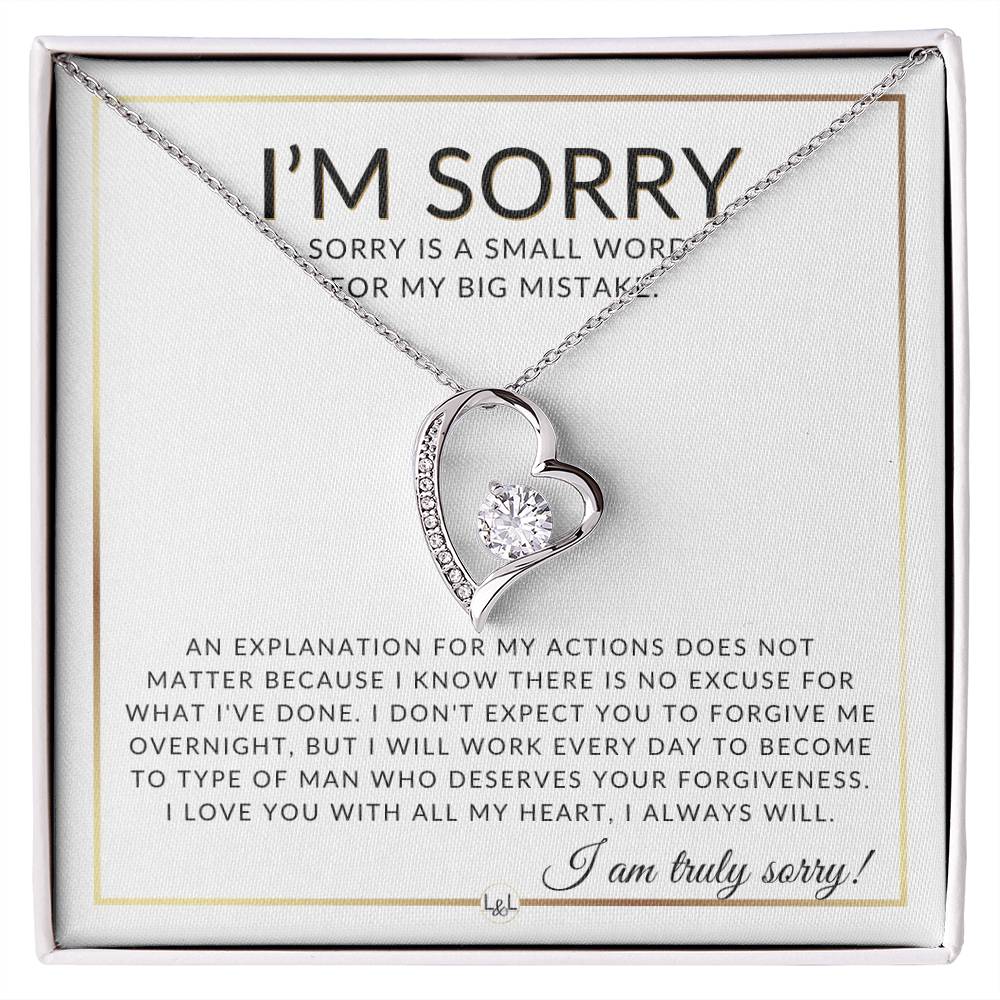 I Am Sorry Gift For Her - No Excuses - Apology Gift For Wife, Fiancée, or Girlfriend - Beautiful Women's Open Heart Pendant Necklace + Heartfelt Message - Liliana and Liam
