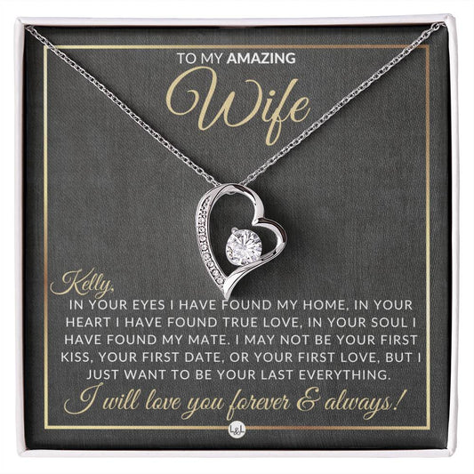 Unique Gift For Your Wife With Personalization - Open Heart Pendant Necklace - Great Christmas, Birthday, or Anniversary Present - Liliana and Liam