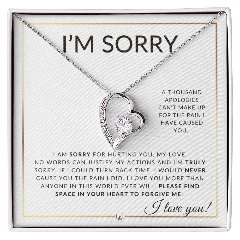 I Am Sorry Gift For Her - Sorry For Hurting You - Apology Gift For Wife, Fiancée, or Girlfriend - Beautiful Women's Open Heart Pendant Necklace + Heartfelt Message - Liliana and Liam