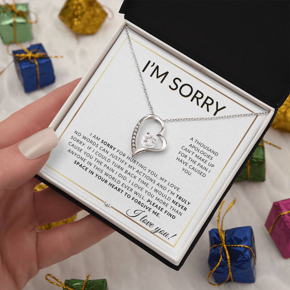 I Am Sorry Gift For Her - Sorry For Hurting You - Apology Gift For Wife, Fiancée, or Girlfriend - Beautiful Women's Open Heart Pendant Necklace + Heartfelt Message - Liliana and Liam