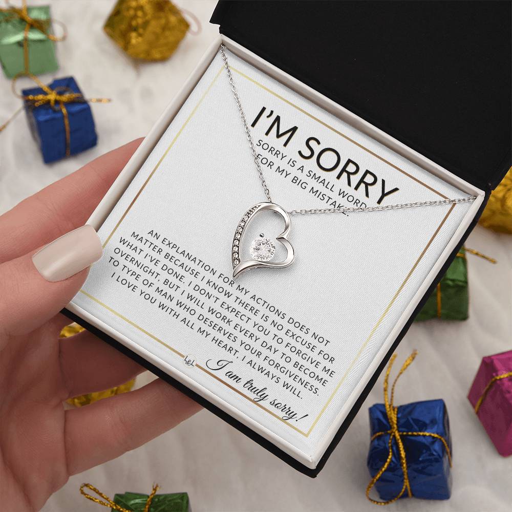 I Am Sorry Gift For Her - No Excuses - Apology Gift For Wife, Fiancée, or Girlfriend - Beautiful Women's Open Heart Pendant Necklace + Heartfelt Message - Liliana and Liam