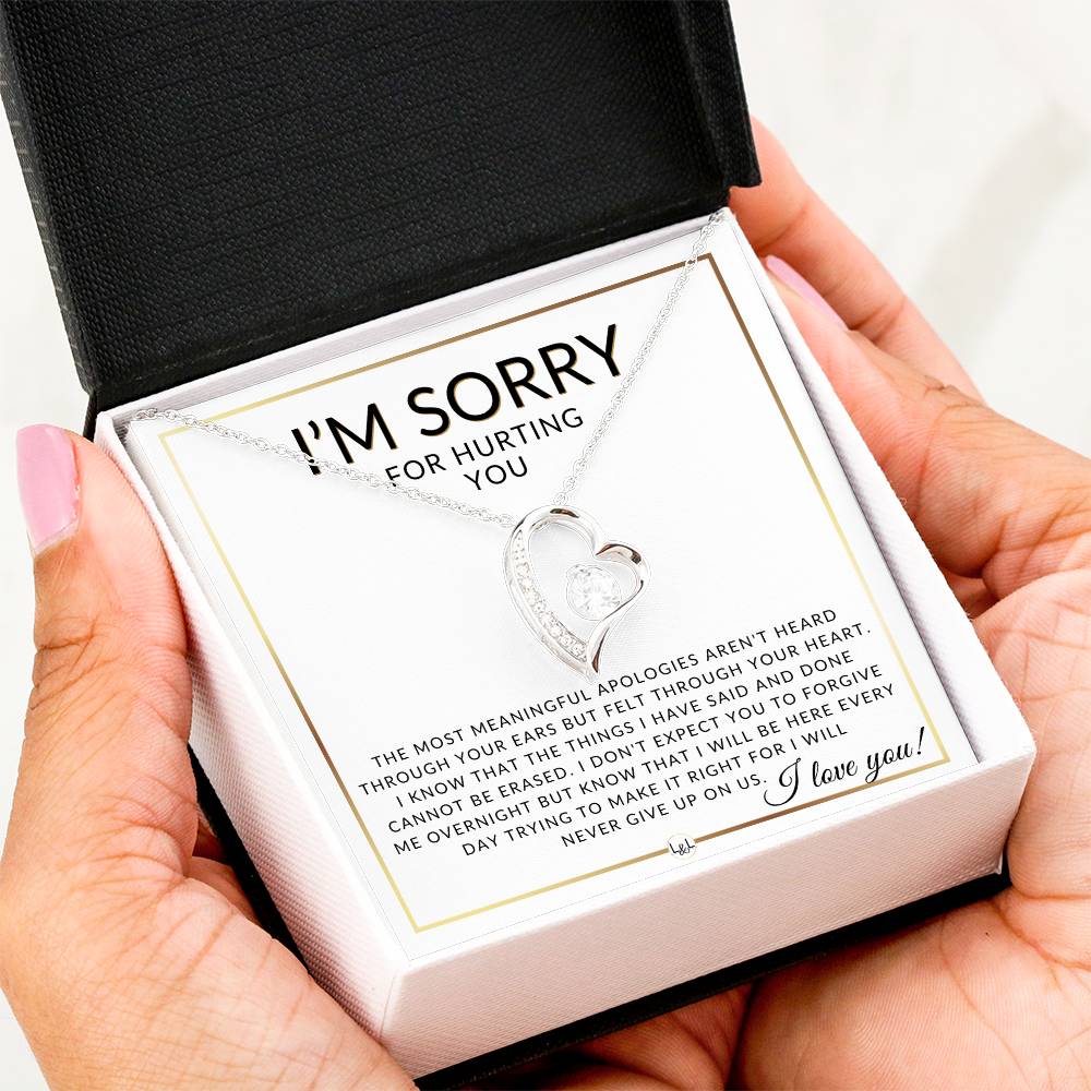 I Am Sorry Gift For Her - Never Giving Up - Apology Gift For Wife, Fiancée, or Girlfriend - Beautiful Women's Open Heart Pendant Necklace + Heartfelt Message - Liliana and Liam