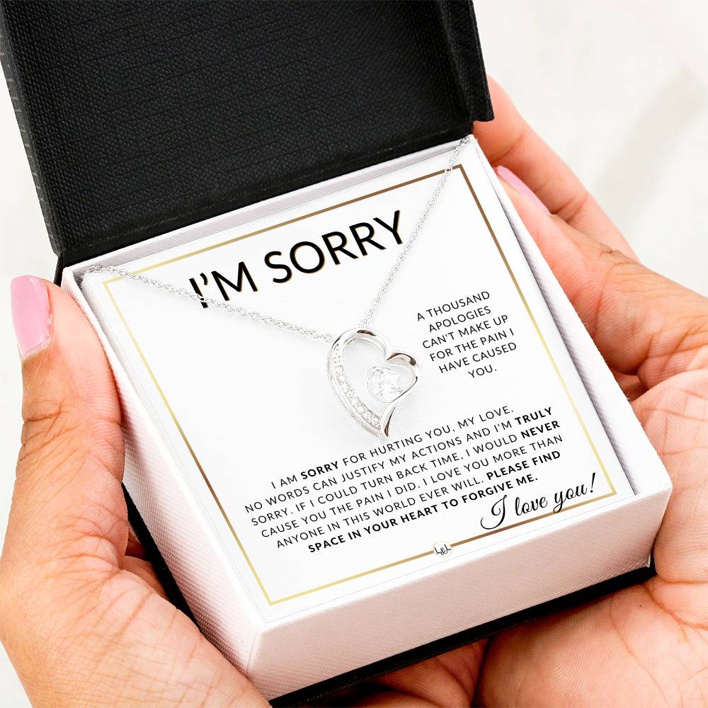 I Am Sorry Gift For Her - Sorry For Hurting You - Apology Gift For Wife, Fiancée, or Girlfriend - Beautiful Women's Open Heart Pendant Necklace + Heartfelt Message - Liliana and Liam