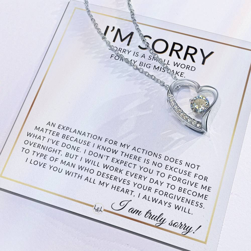 I Am Sorry Gift For Her - No Excuses - Apology Gift For Wife, Fiancée, or Girlfriend - Beautiful Women's Open Heart Pendant Necklace + Heartfelt Message - Liliana and Liam