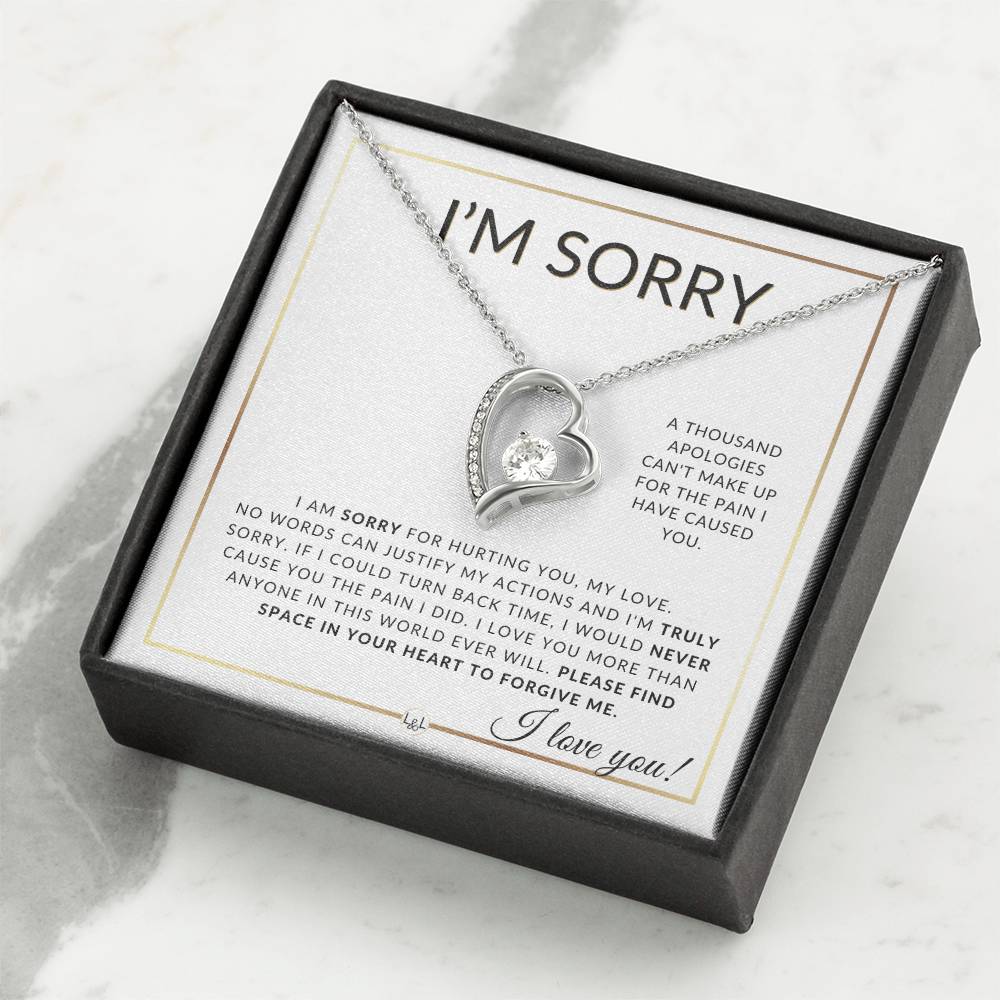I Am Sorry Gift For Her - Sorry For Hurting You - Apology Gift For Wife, Fiancée, or Girlfriend - Beautiful Women's Open Heart Pendant Necklace + Heartfelt Message - Liliana and Liam