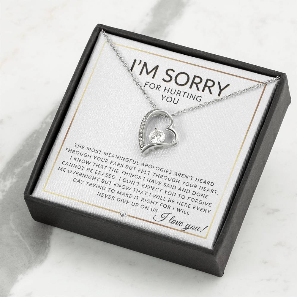 I Am Sorry Gift For Her - Never Giving Up - Apology Gift For Wife, Fiancée, or Girlfriend - Beautiful Women's Open Heart Pendant Necklace + Heartfelt Message - Liliana and Liam