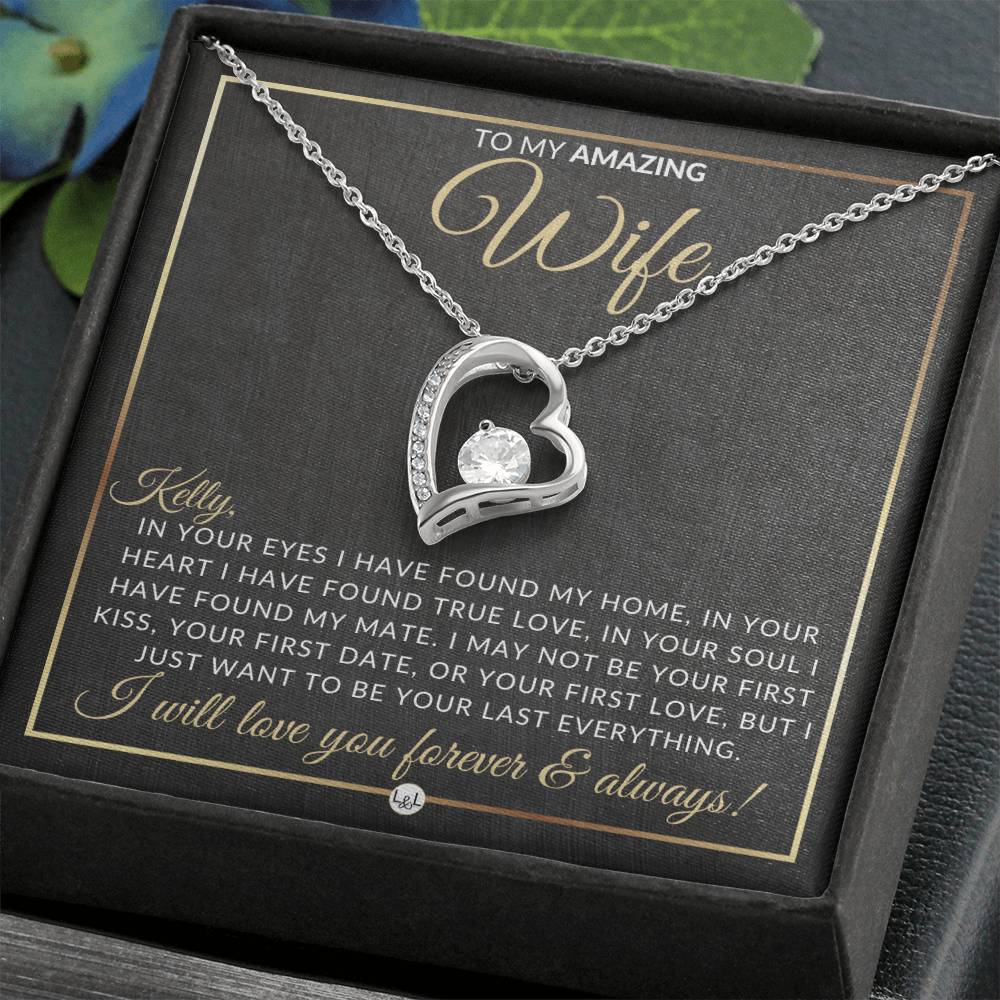 Unique Gift For Your Wife With Personalization - Open Heart Pendant Necklace - Great Christmas, Birthday, or Anniversary Present - Liliana and Liam