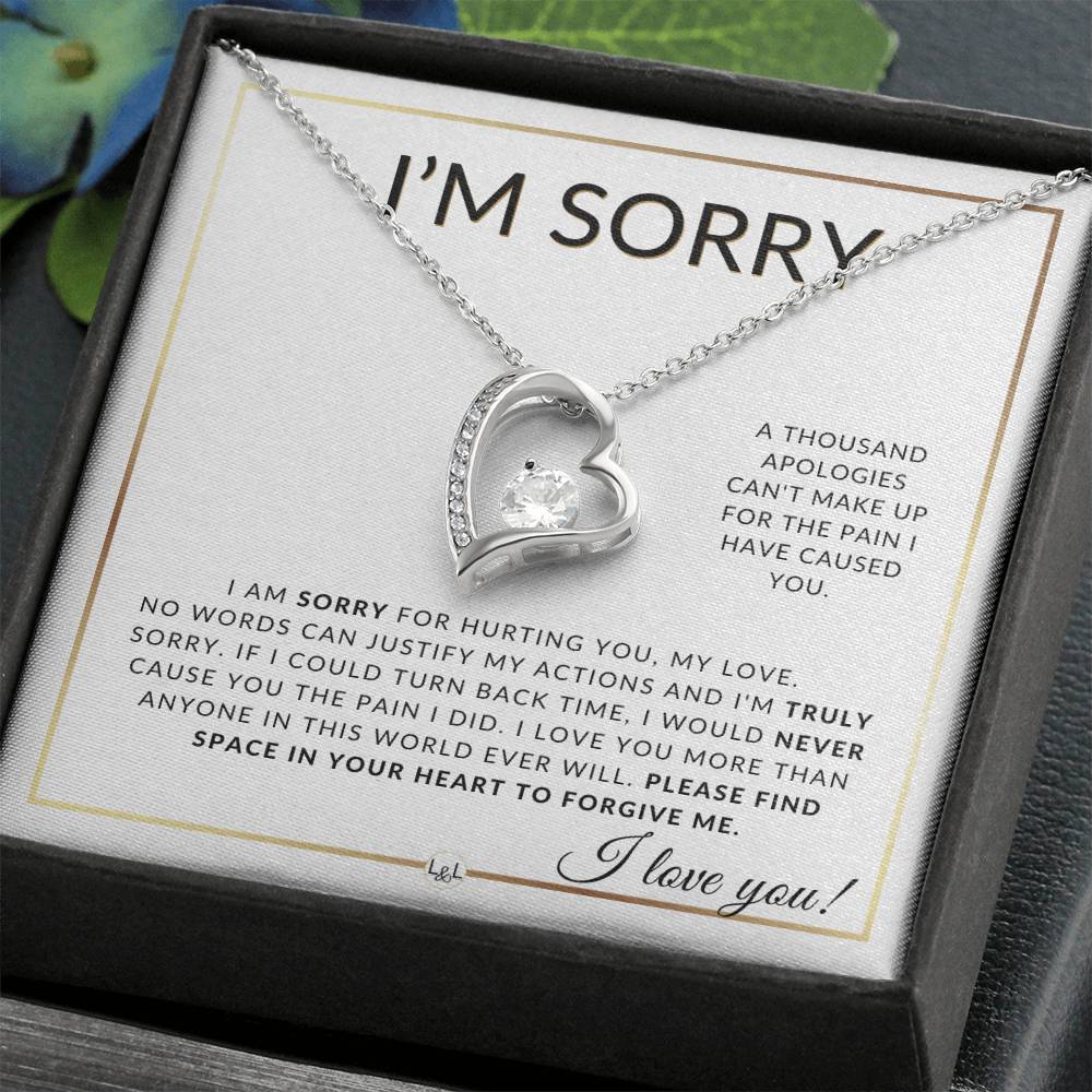 I Am Sorry Gift For Her - Sorry For Hurting You - Apology Gift For Wife, Fiancée, or Girlfriend - Beautiful Women's Open Heart Pendant Necklace + Heartfelt Message - Liliana and Liam