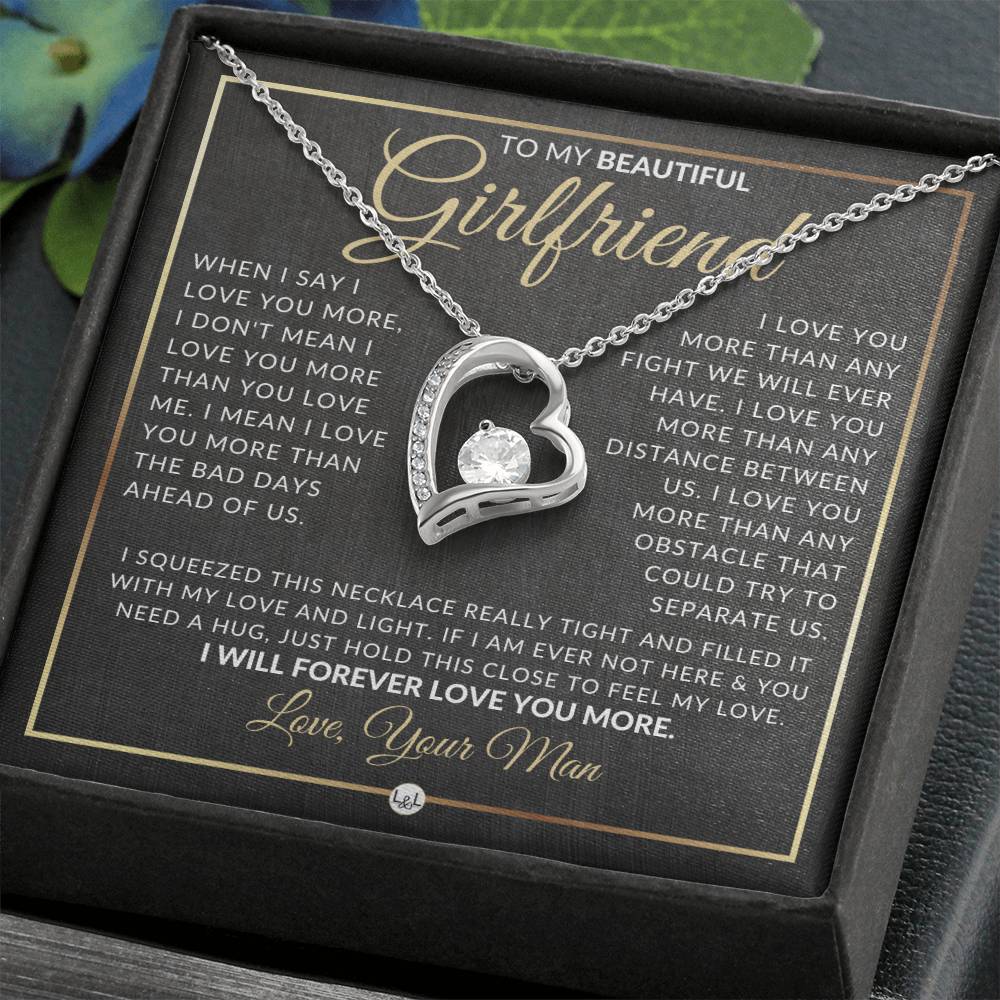 Surprise Gift For My Girlfriend - Open Heart Pendant Necklace - Romantic Christmas, Valentine's Day, Birthday or Anniversary Present with Personalized Message - Liliana and Liam