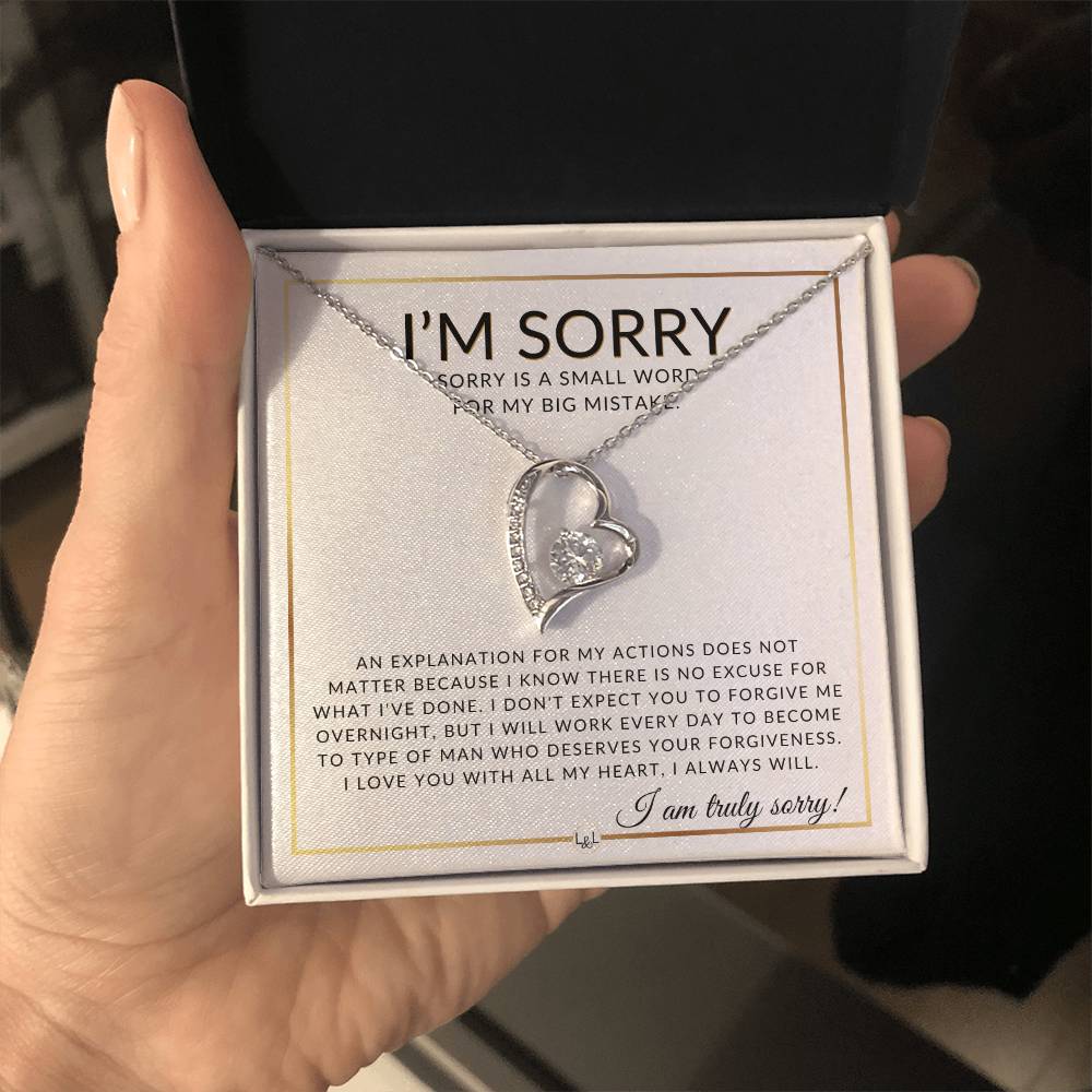 I Am Sorry Gift For Her - No Excuses - Apology Gift For Wife, Fiancée, or Girlfriend - Beautiful Women's Open Heart Pendant Necklace + Heartfelt Message - Liliana and Liam