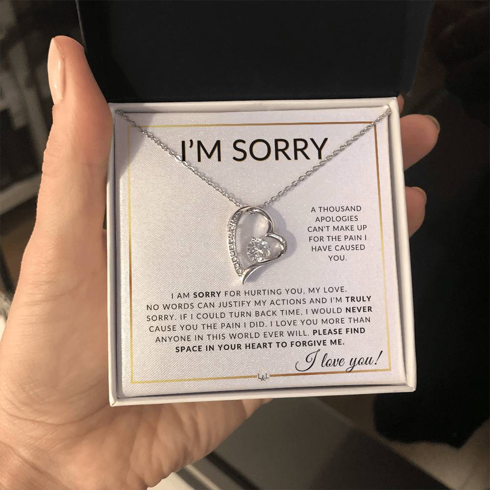 I Am Sorry Gift For Her - Sorry For Hurting You - Apology Gift For Wife, Fiancée, or Girlfriend - Beautiful Women's Open Heart Pendant Necklace + Heartfelt Message - Liliana and Liam