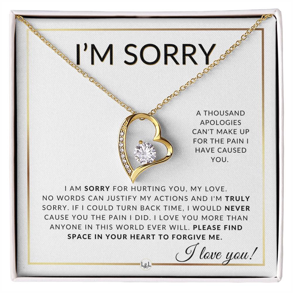 I Am Sorry Gift For Her - Sorry For Hurting You - Apology Gift For Wife, Fiancée, or Girlfriend - Beautiful Women's Open Heart Pendant Necklace + Heartfelt Message - Liliana and Liam