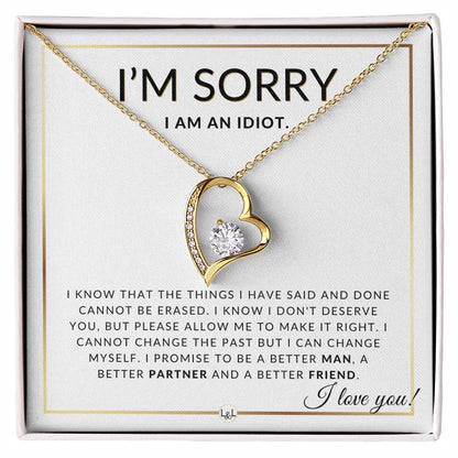 I Am Sorry Gift For Her - I Can Change - Apology Gift For Wife, Fiancée, or Girlfriend - Beautiful Women's Open Heart Pendant Necklace + Heartfelt Message - Liliana and Liam