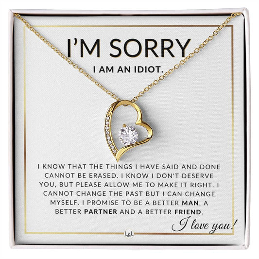 I Am Sorry Gift For Her - I Can Change - Apology Gift For Wife, Fiancée, or Girlfriend - Beautiful Women's Open Heart Pendant Necklace + Heartfelt Message - Liliana and Liam