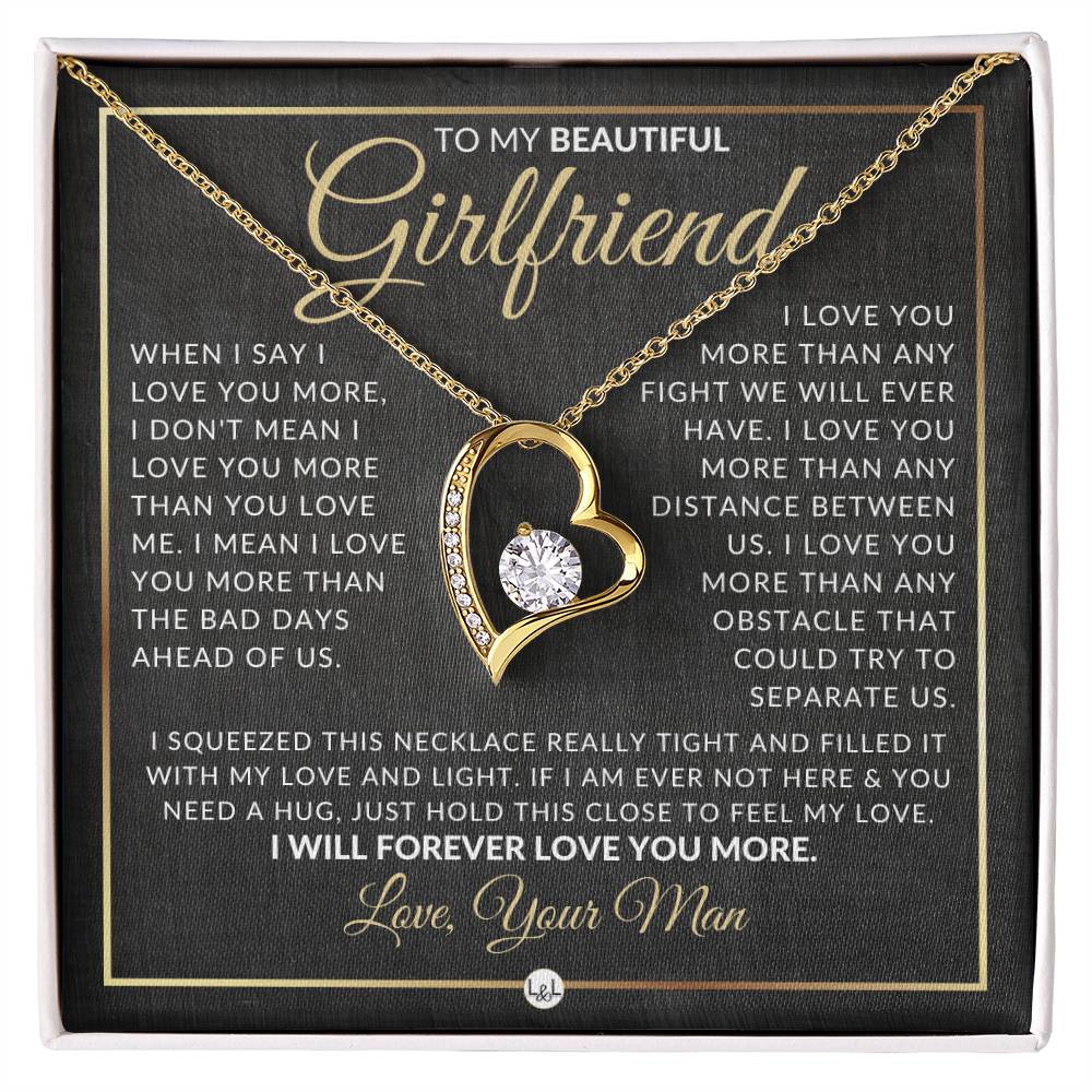 Surprise Gift For My Girlfriend - Open Heart Pendant Necklace - Romantic Christmas, Valentine's Day, Birthday or Anniversary Present with Personalized Message - Liliana and Liam
