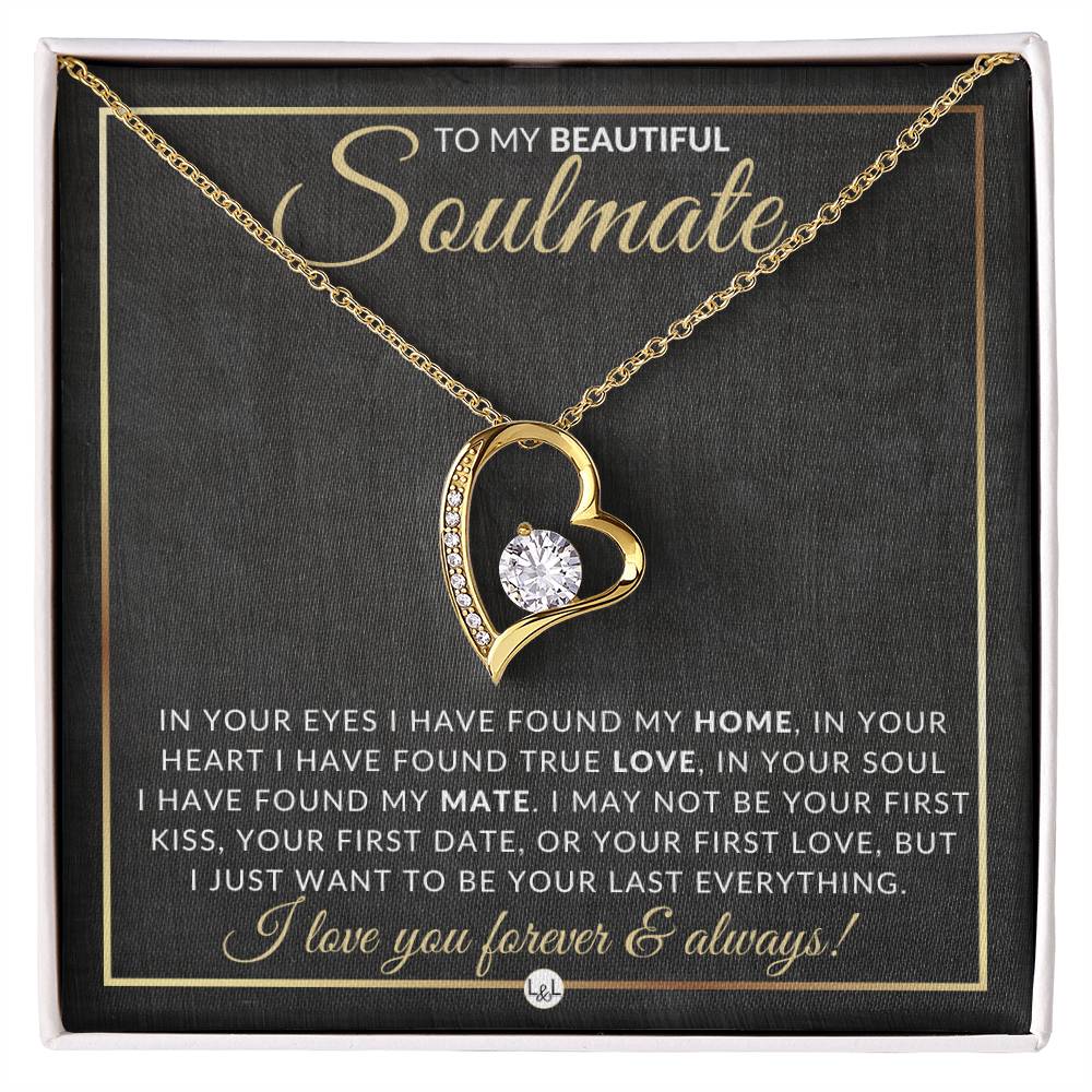 Unique Gift For Soulmate - Open Heart Pendant Necklace + Keepsake Message Card - Sentimental and Romantic Christmas, Valentine's Day, Birthday or Anniversary Present - Liliana and Liam