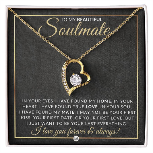 Unique Gift For Soulmate - Open Heart Pendant Necklace + Keepsake Message Card - Sentimental and Romantic Christmas, Valentine's Day, Birthday or Anniversary Present - Liliana and Liam