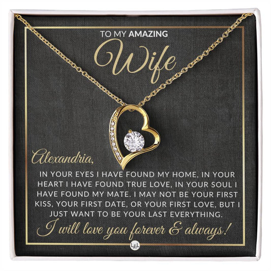 Unique Gift For Wife with Personalization - Open Heart Pendant Necklace - Great Christmas, Birthday, or Anniversary Present - Liliana and Liam