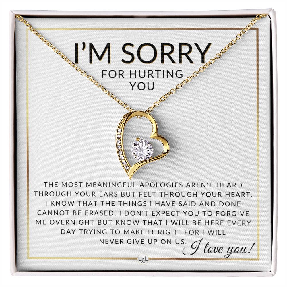 I Am Sorry Gift For Her - Never Giving Up - Apology Gift For Wife, Fiancée, or Girlfriend - Beautiful Women's Open Heart Pendant Necklace + Heartfelt Message - Liliana and Liam