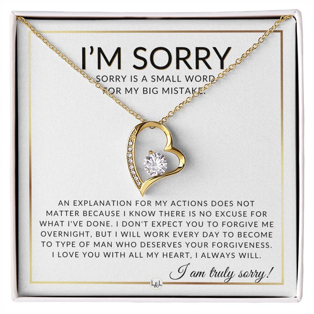 I Am Sorry Gift For Her - No Excuses - Apology Gift For Wife, Fiancée, or Girlfriend - Beautiful Women's Open Heart Pendant Necklace + Heartfelt Message - Liliana and Liam