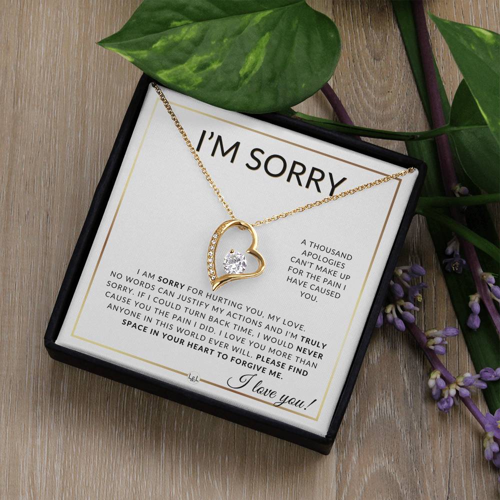 I Am Sorry Gift For Her - Sorry For Hurting You - Apology Gift For Wife, Fiancée, or Girlfriend - Beautiful Women's Open Heart Pendant Necklace + Heartfelt Message - Liliana and Liam