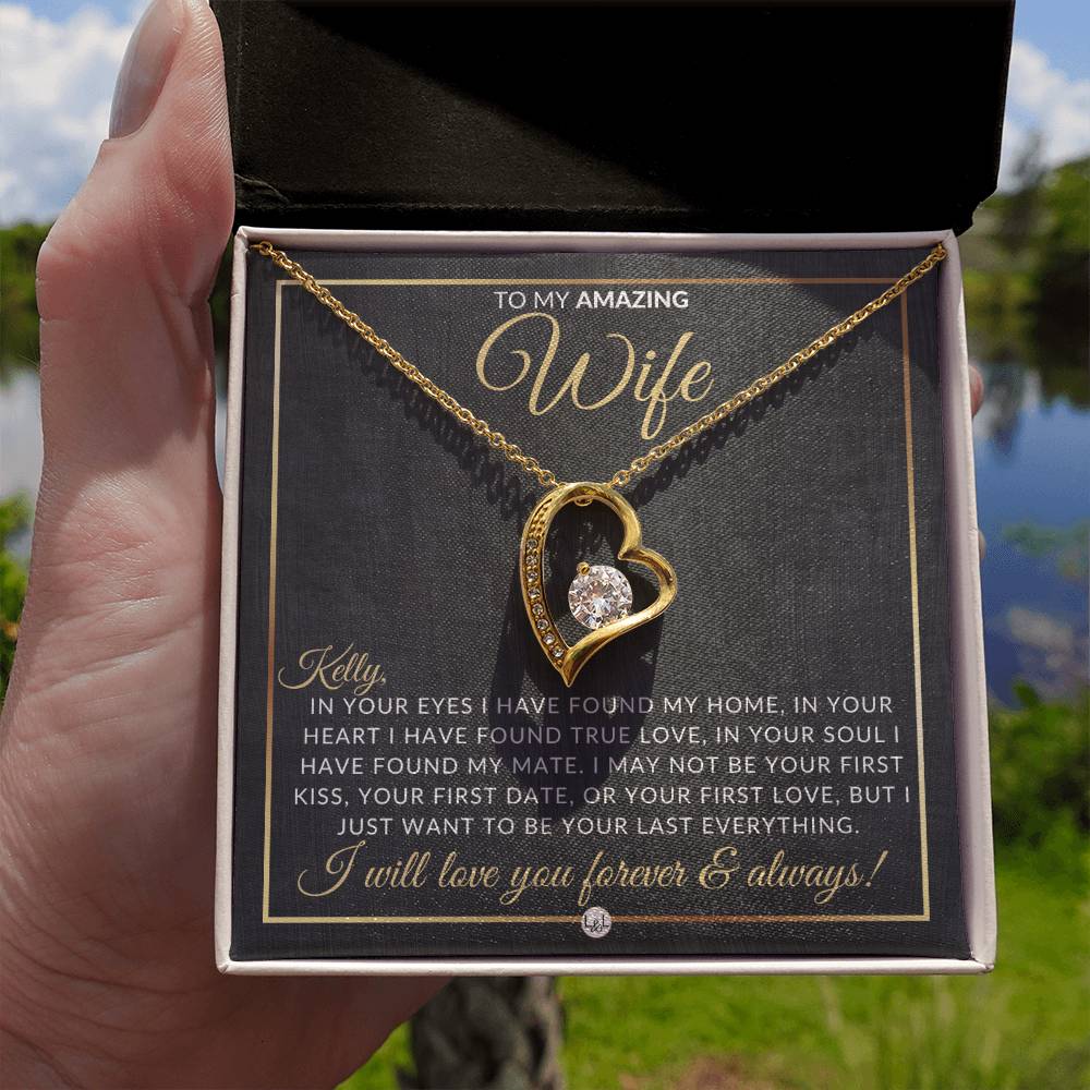 Unique Gift For Your Wife With Personalization - Open Heart Pendant Necklace - Great Christmas, Birthday, or Anniversary Present - Liliana and Liam