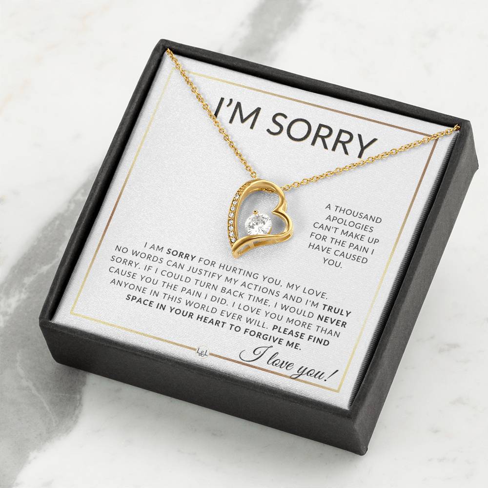 I Am Sorry Gift For Her - Sorry For Hurting You - Apology Gift For Wife, Fiancée, or Girlfriend - Beautiful Women's Open Heart Pendant Necklace + Heartfelt Message - Liliana and Liam