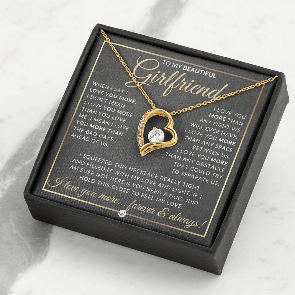Surprise Gift For Girlfriend - Open Heart Pendant Necklace + Keepsake Message Card - Sentimental and Romantic Christmas, Valentine's Day, Birthday or Anniversary Present