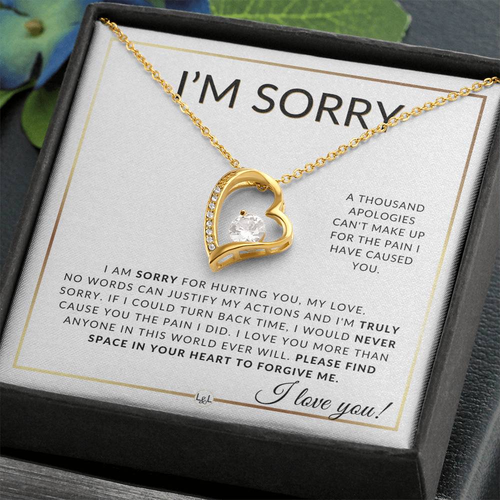 I Am Sorry Gift For Her - Sorry For Hurting You - Apology Gift For Wife, Fiancée, or Girlfriend - Beautiful Women's Open Heart Pendant Necklace + Heartfelt Message - Liliana and Liam
