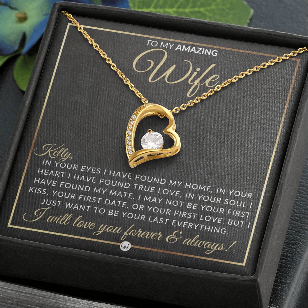 Unique Gift For Your Wife With Personalization - Open Heart Pendant Necklace - Great Christmas, Birthday, or Anniversary Present - Liliana and Liam