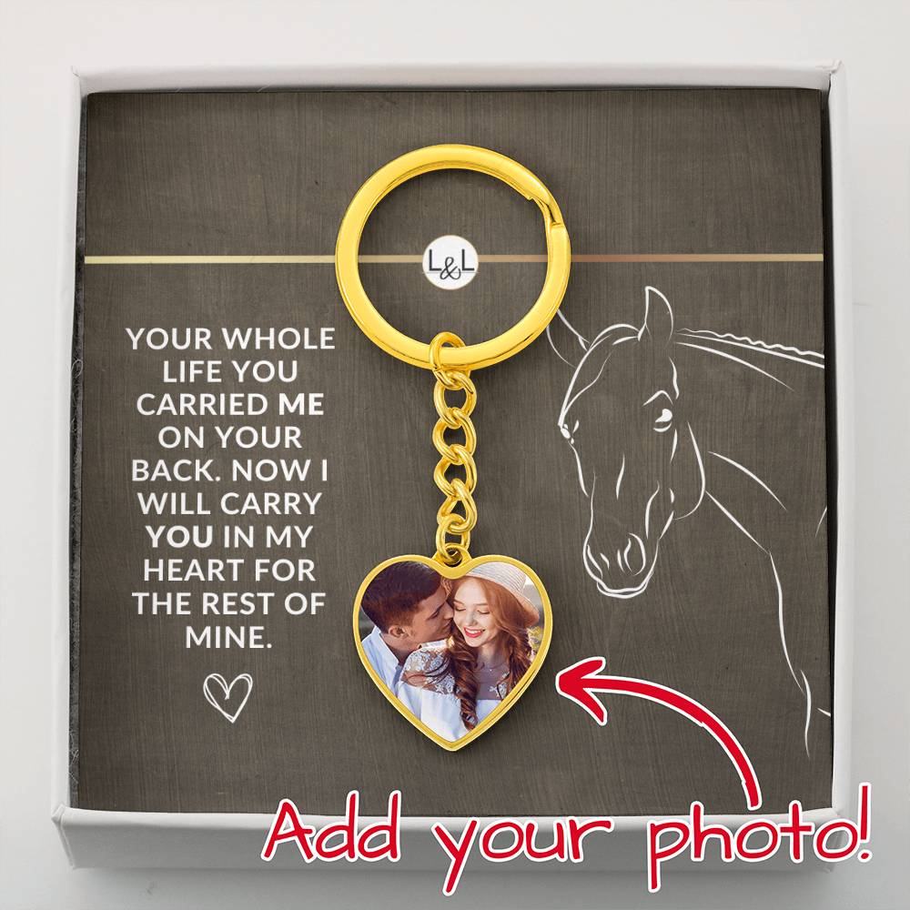 Horse Keepsake - Carry You In My Heart - Heart Keychain with Photo - Custom Horse or Equestrian Memorial, Bereavement & Sympathy Gifts