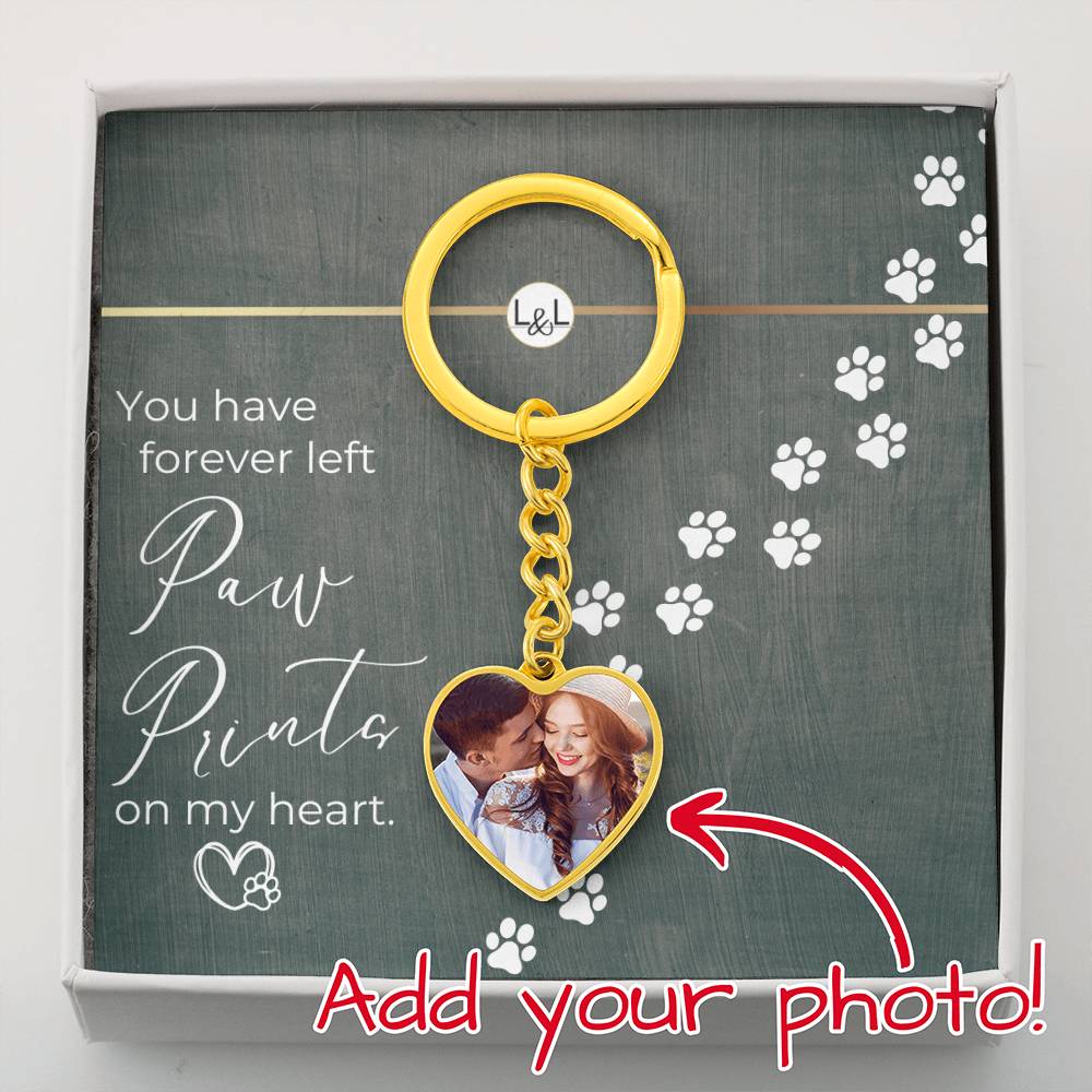 Dog Loss Gift - Paw Prints On My Heart - Photo Heart Keychain - Custom Dog Remembrance, Bereavement & Sympathy Gift