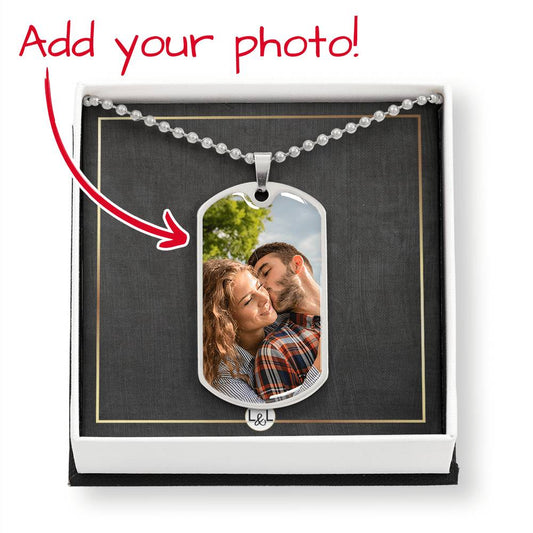 Photo Upload Dog Tag Necklace - Dog Tag Photo Pendant + Custom Engraving Option
