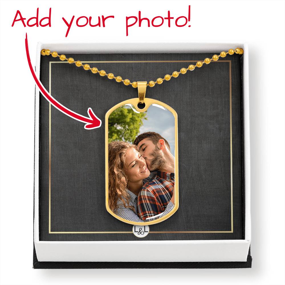 Photo Upload Dog Tag Necklace - Dog Tag Photo Pendant + Custom Engraving Option